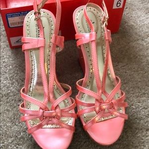 Coral wedge strap sandals